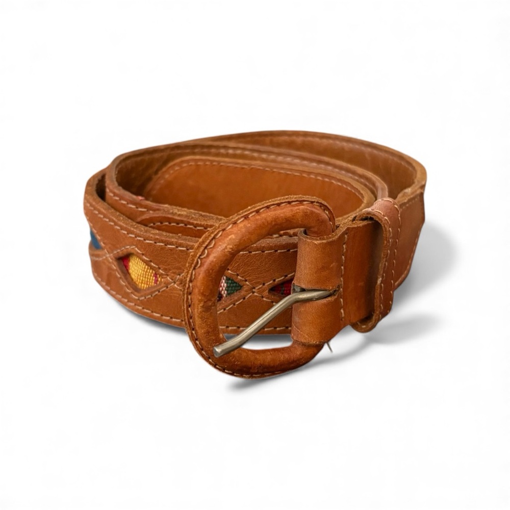 Guatemalan Leather Belt‎ With Colorful Accent - Small